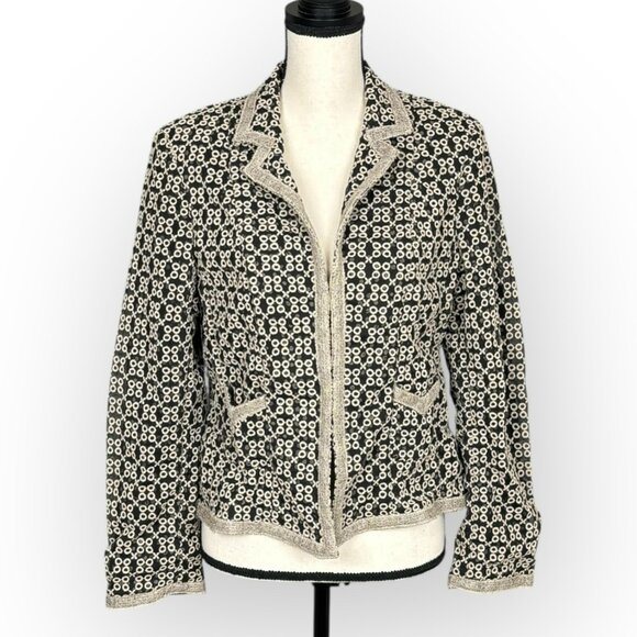 Jones New York Womens Boxy Textured Eyelet Blazer Jacket Semi Sheer Career 12 - Picture 1 of 9